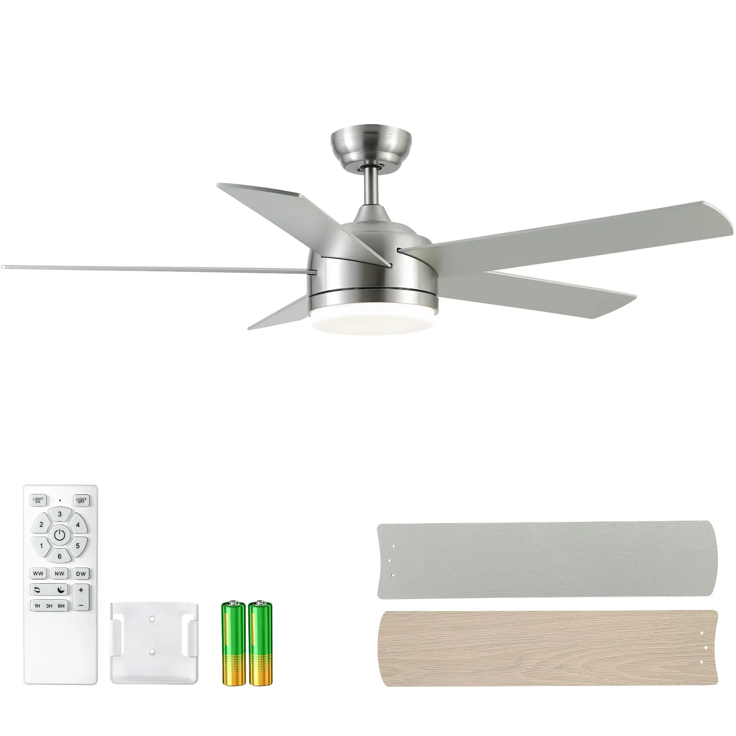 YUHAO 52-Inch Brushed Nickel Ceiling Fan with Light and Remote