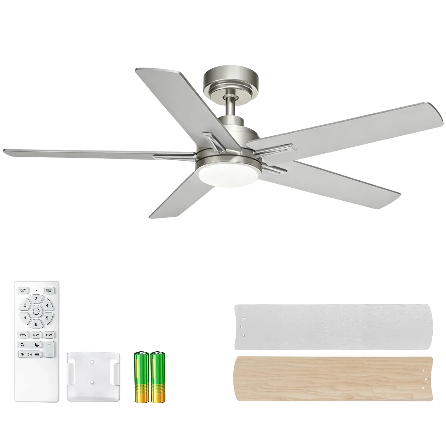 YUHAO 48-Inch Brushed Nickel Ceiling Fan with Light and Remote